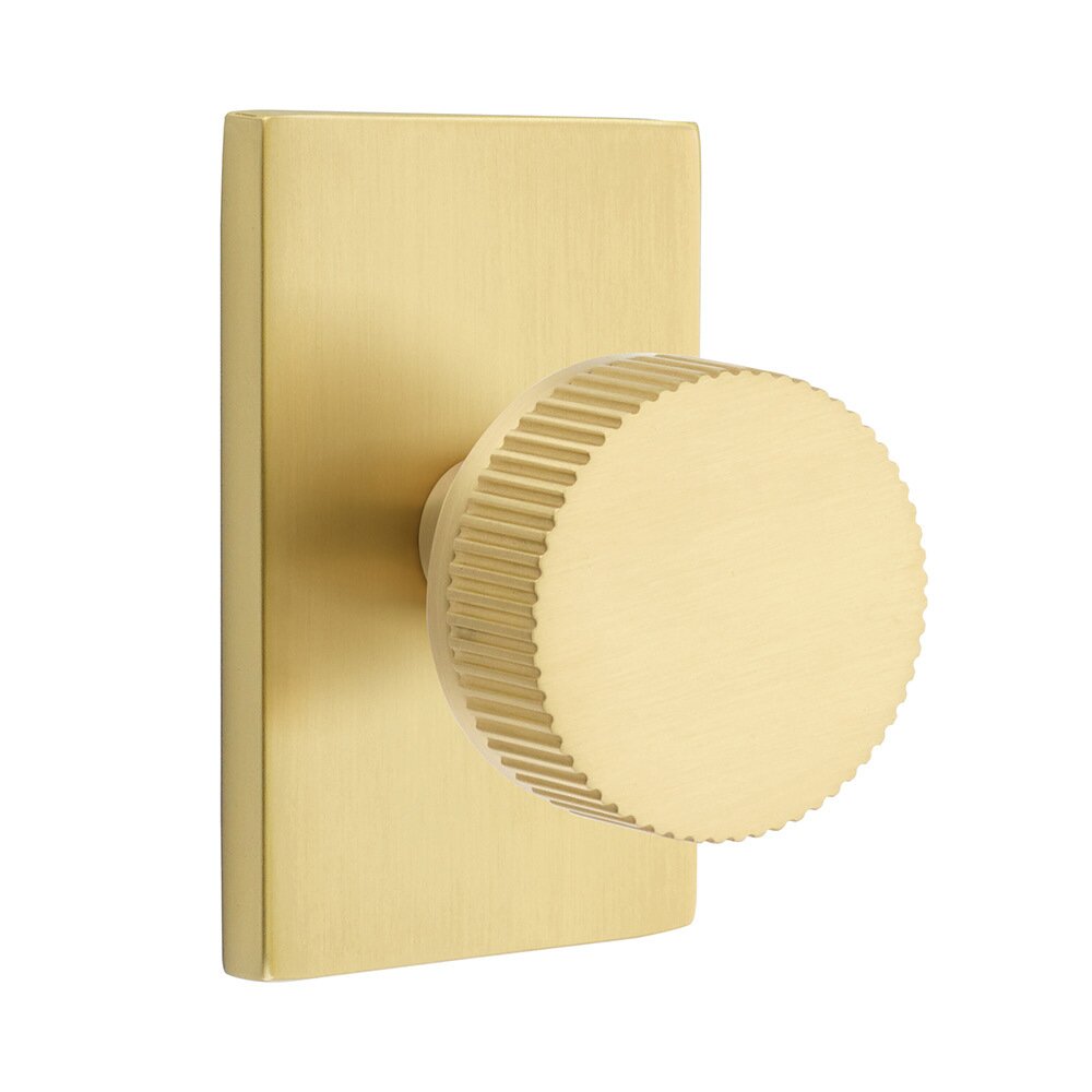 Double Dummy Modern Rectangular Rosette with Conical Stem and Straight Knurled Knob in Satin Brass