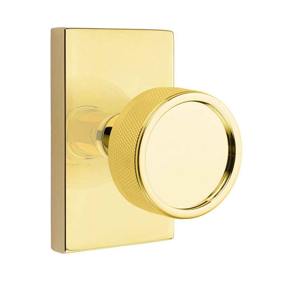 Single Dummy Modern Rectangular Rosette with Conical Stem and Knurled Knob in Unlacquered Brass