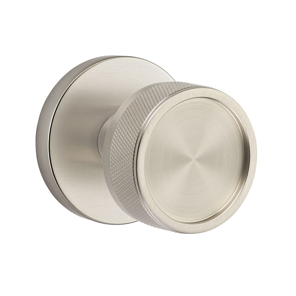 Double Dummy Disk Rosette with Conical Stem and Knurled Knob in Satin Nickel