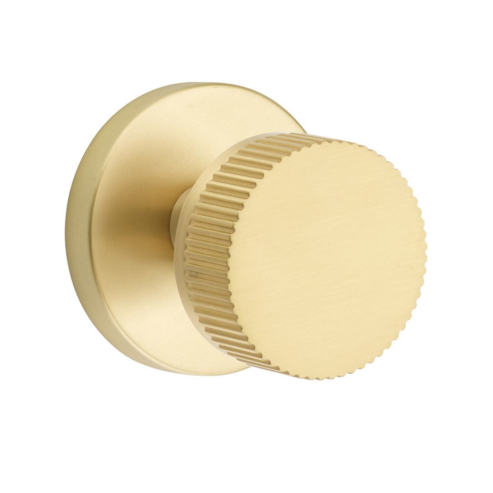 Single Dummy Disk Rosette with Conical Stem and Straight Knurled Knob in Satin Brass