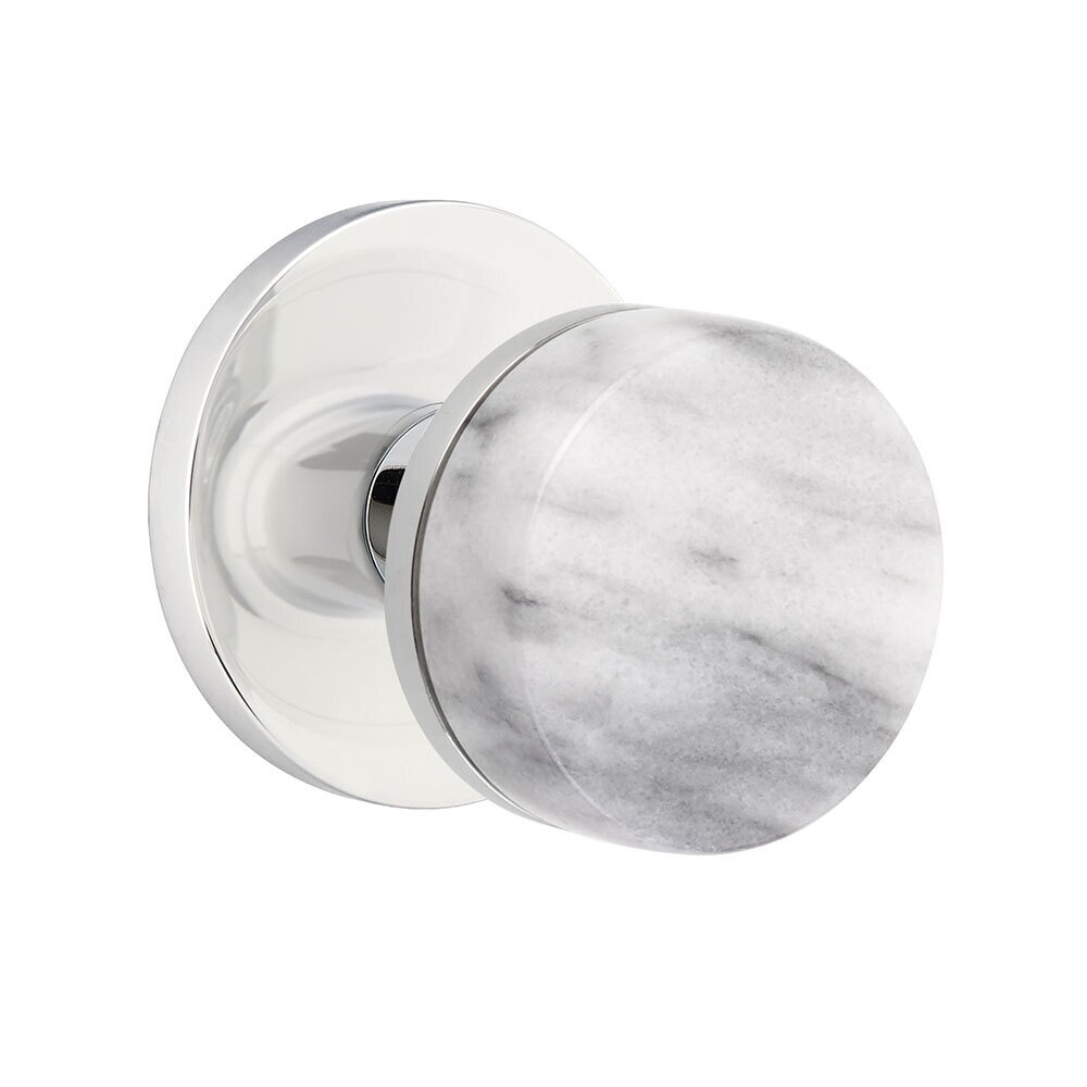 Passage Disk Rosette with Conical Stem and White Marble Knob in Polished Chrome