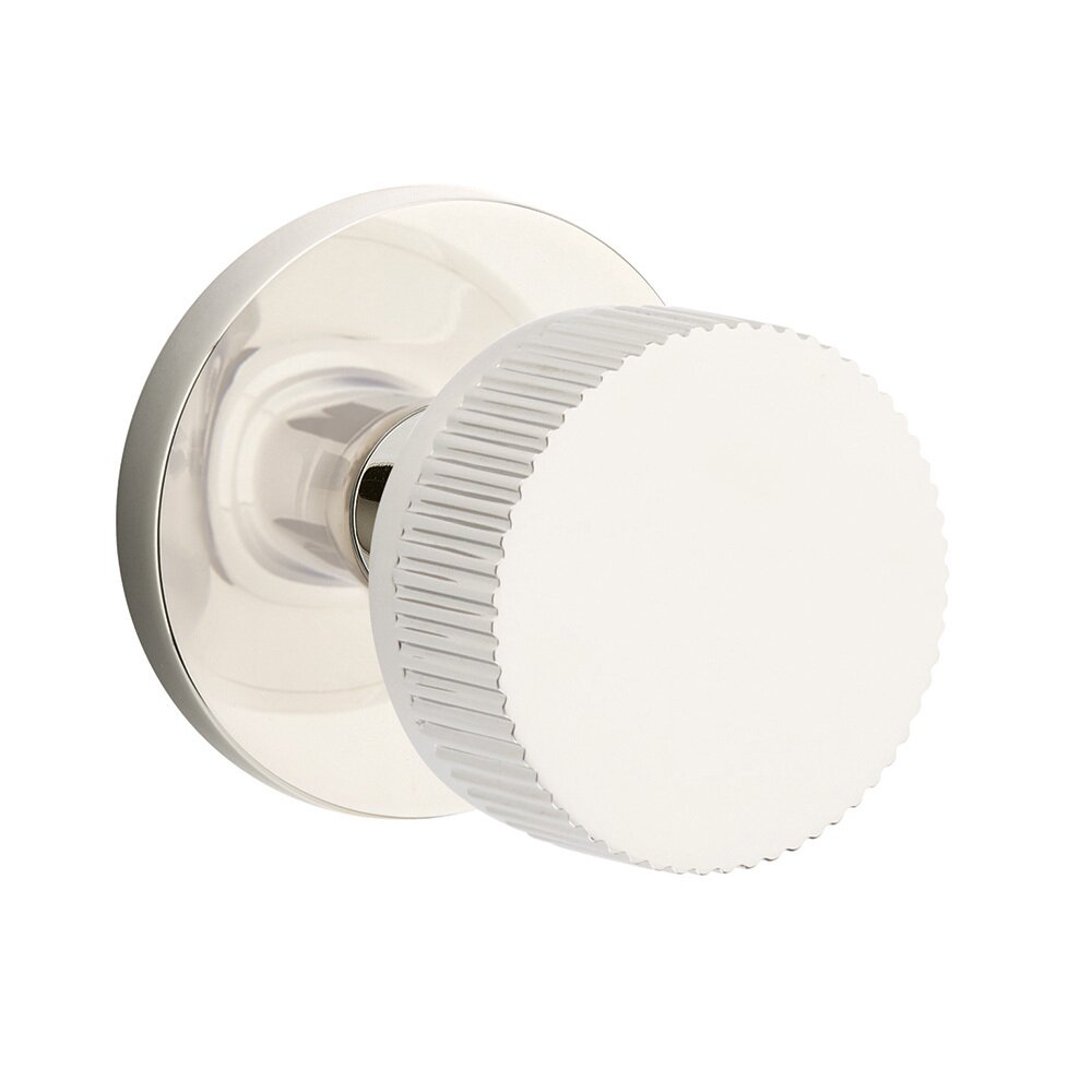Passage Disk Rosette with Conical Stem and Straight Knurled Knob in Polished Nickel