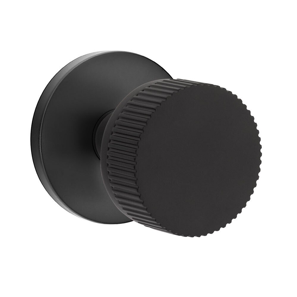 Passage Disk Rosette with Concealed Screws Conical Stem and Straight Knurled Knob in Flat Black