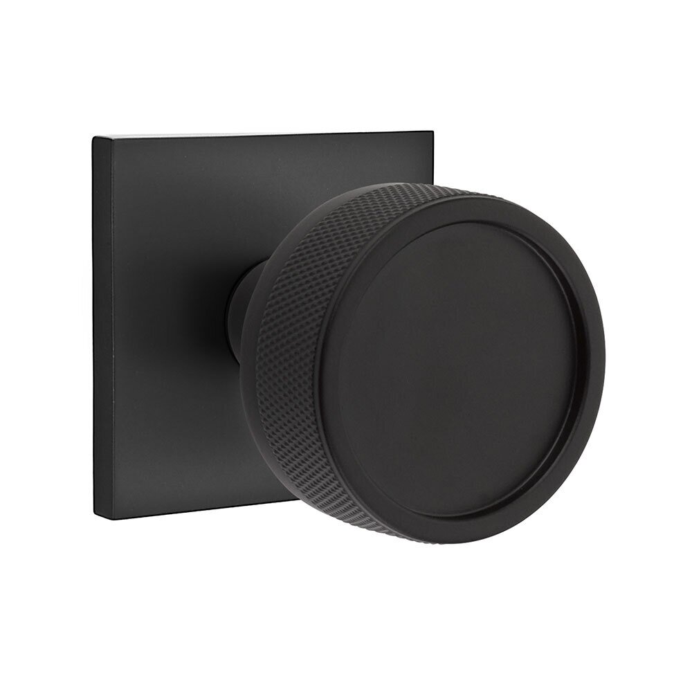 Passage Square Rosette with Concealed Screws Conical Stem and Knurled Knob in Flat Black