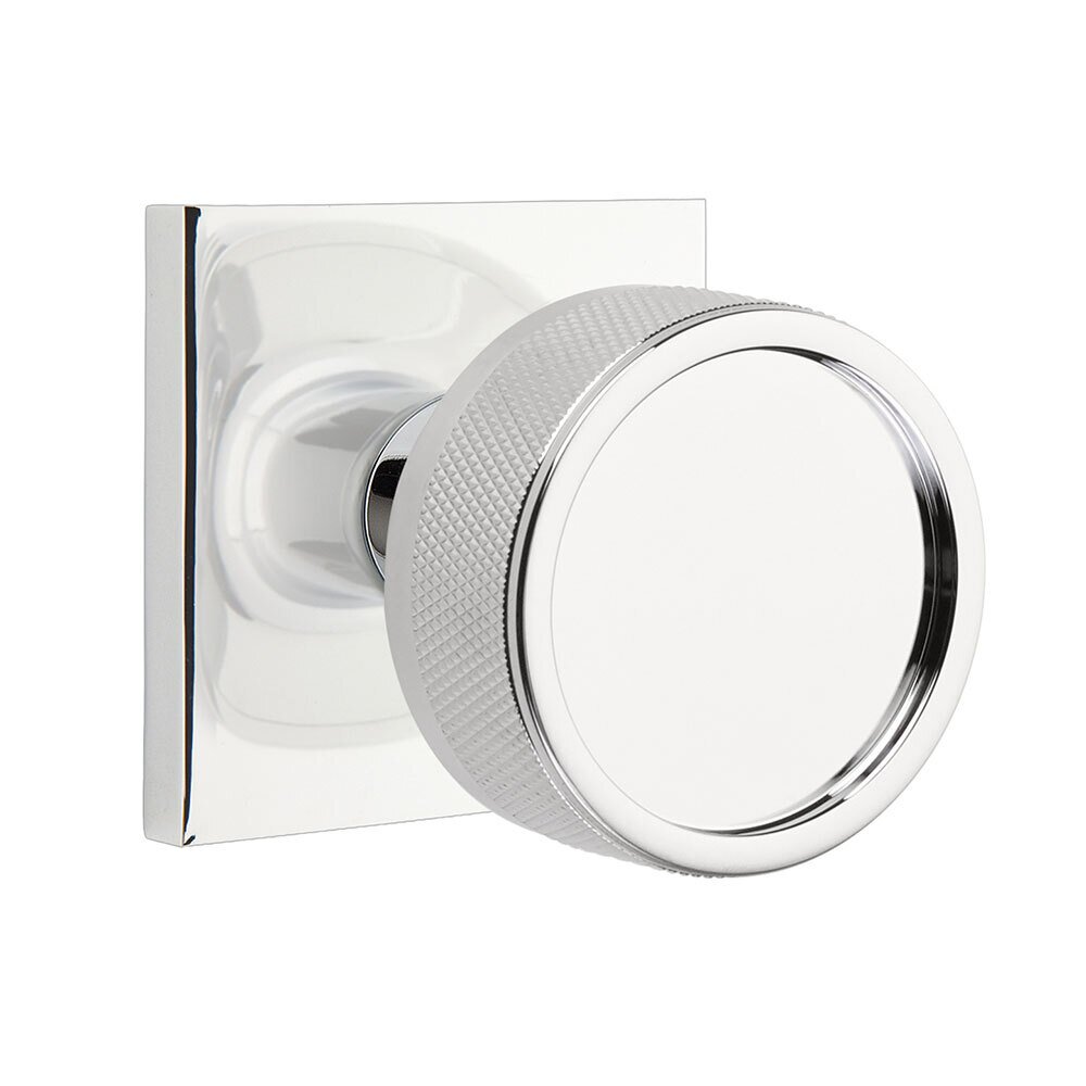 Passage Square Rosette with Concealed Screws Conical Stem and Knurled Knob in Polished Chrome