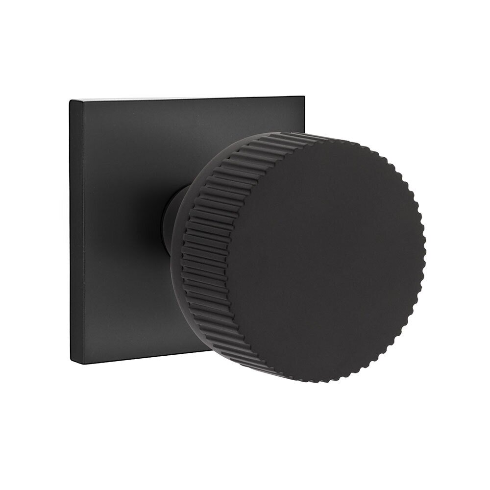 Passage Square Rosette with Concealed Screws Conical Stem and Straight Knurled Knob in Flat Black