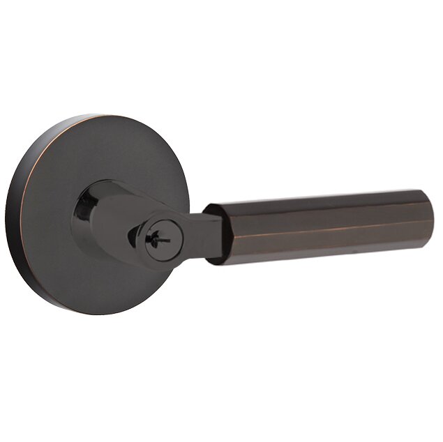Key In L-Square Faceted Right Handed Lever with Disk Rosette in Oil Rubbed Bronze