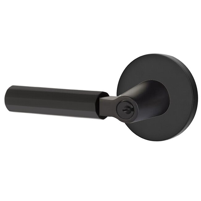 Key In L-Square Faceted Left Handed Lever with Disk Rosette in Flat Black