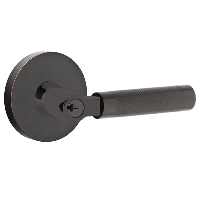 Key In L-Square Knurled Right Handed Lever with Disk Rosette in Oil Rubbed Bronze