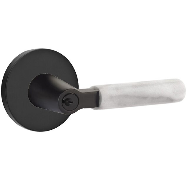 Key In L-Square White Marble Right Handed Lever with Disk Rosette in Flat Black