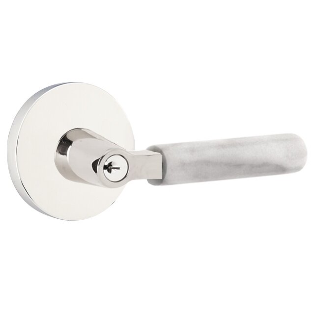 Key In L-Square White Marble Right Handed Lever with Disk Rosette in Polished Chrome