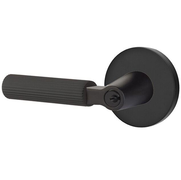 Key In L-Square Straight Knurled Left Handed Lever with Disk Rosette in Flat Black