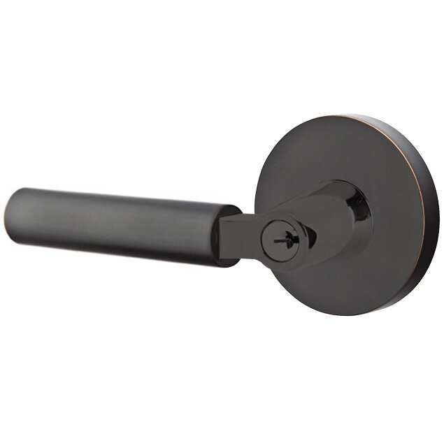 Key In L-Square Smooth Left Handed Lever with Disk Rosette in Oil Rubbed Bronze