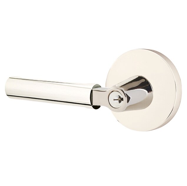 Key In L-Square Smooth Left Handed Lever with Disk Rosette in Polished Nickel