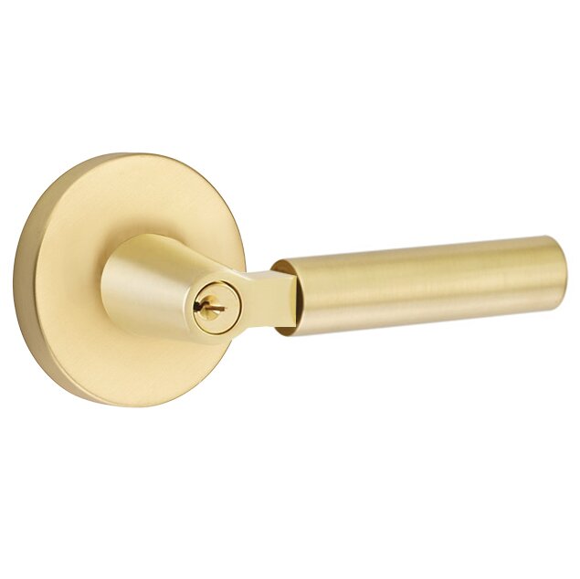 Key In L-Square Smooth Right Handed Lever with Disk Rosette in Satin Brass