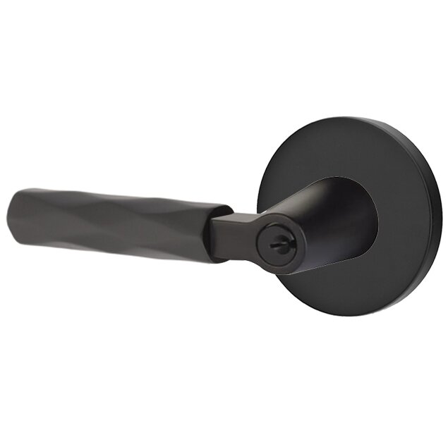 Key In L-Square Tribeca Left Handed Lever with Disk Rosette in Flat Black