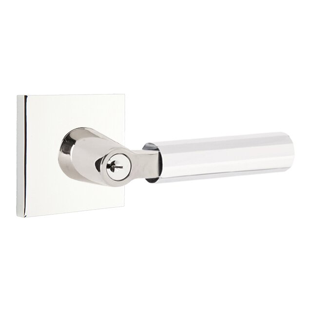 Key In L-Square Faceted Right Handed Lever with Square Rosette in Polished Chrome