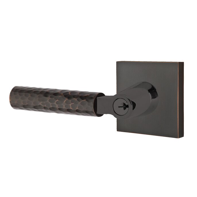 Key In L-Square Hammered Left Handed Lever with Square Rosette in Oil Rubbed Bronze