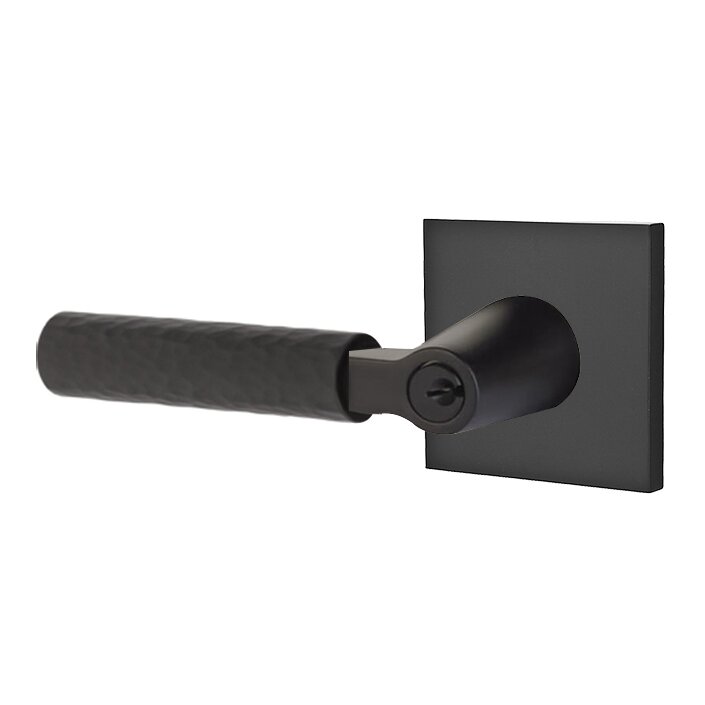 Key In L-Square Hammered Left Handed Lever with Square Rosette in Flat Black