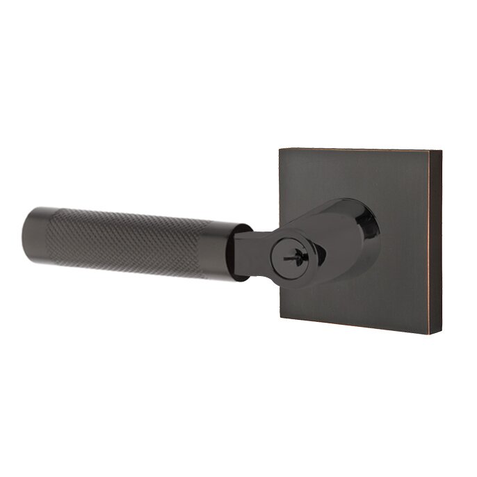 Key In L-Square Knurled Left Handed Lever with Square Rosette in Oil Rubbed Bronze