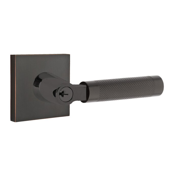 Key In L-Square Knurled Right Handed Lever with Square Rosette in Oil Rubbed Bronze