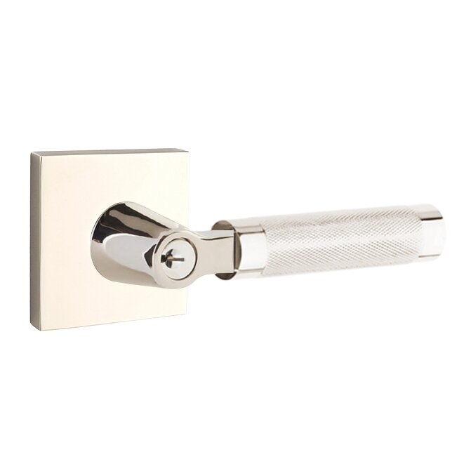 Key In L-Square Knurled Right Handed Lever with Square Rosette in Polished Nickel