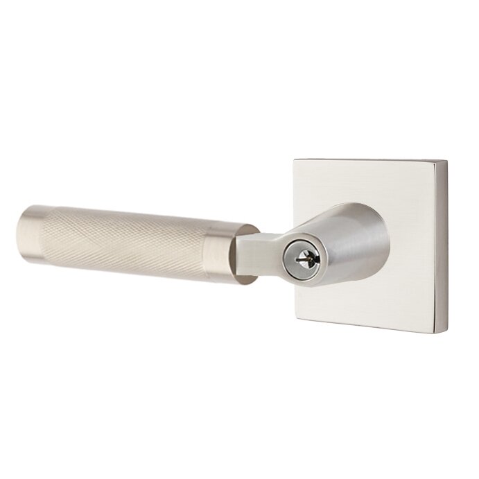 Key In L-Square Knurled Left Handed Lever with Square Rosette in Satin Nickel