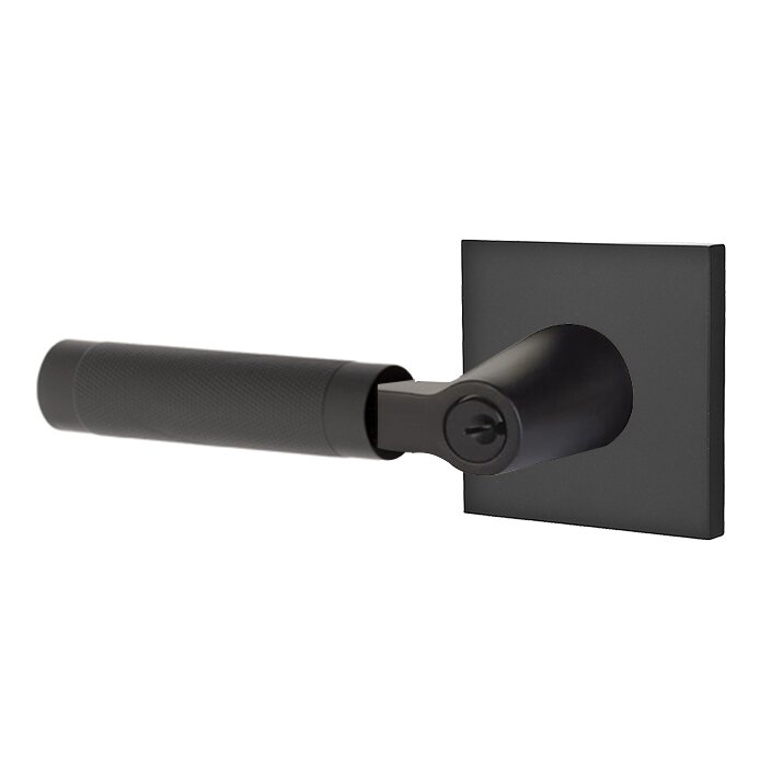 Key In L-Square Knurled Left Handed Lever with Square Rosette in Flat Black