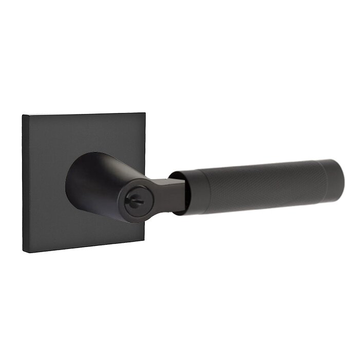 Key In L-Square Knurled Right Handed Lever with Square Rosette in Flat Black