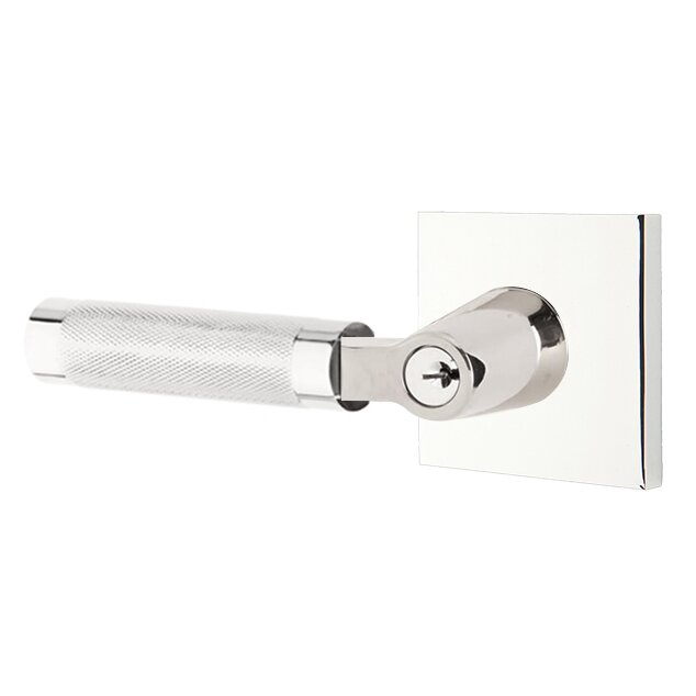 Key In L-Square Knurled Left Handed Lever with Square Rosette in Polished Chrome