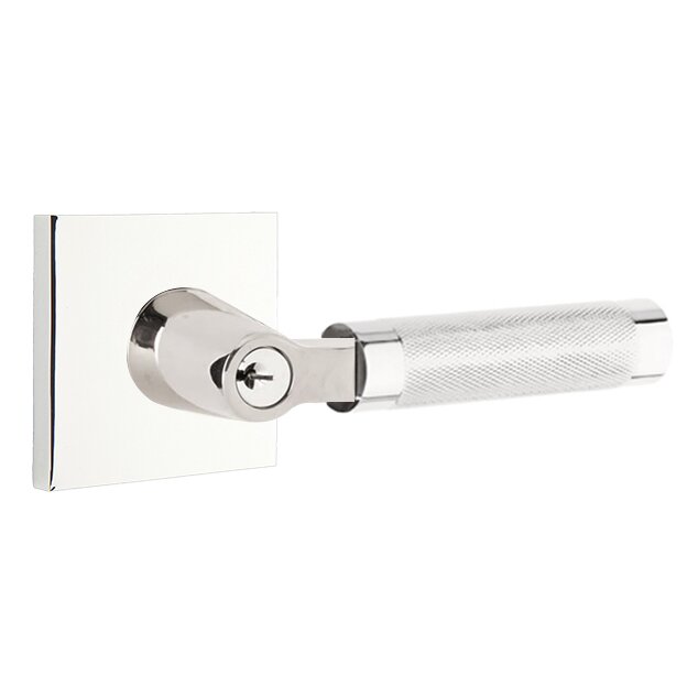 Key In L-Square Knurled Right Handed Lever with Square Rosette in Polished Chrome
