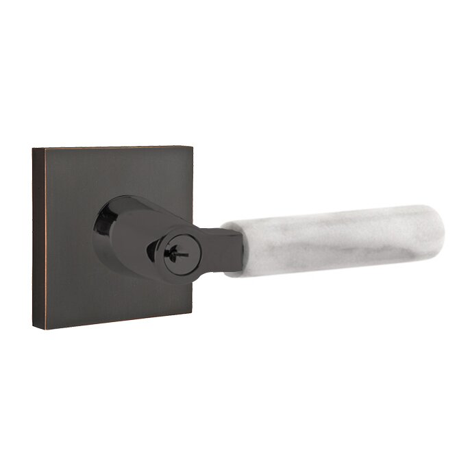 Key In L-Square White Marble Right Handed Lever with Square Rosette in Oil Rubbed Bronze