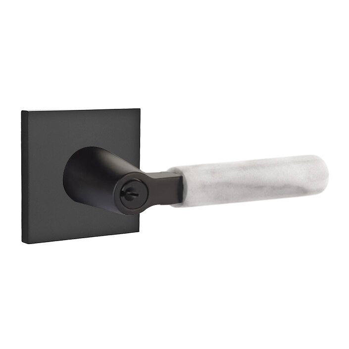 Key In L-Square White Marble Right Handed Lever with Square Rosette in Flat Black
