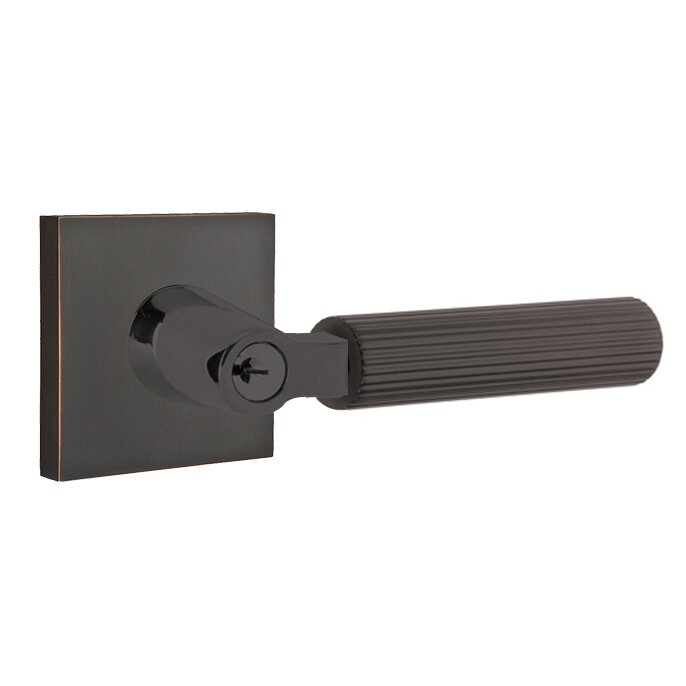 Key In L-Square Straight Knurled Right Handed Lever with Square Rosette in Oil Rubbed Bronze