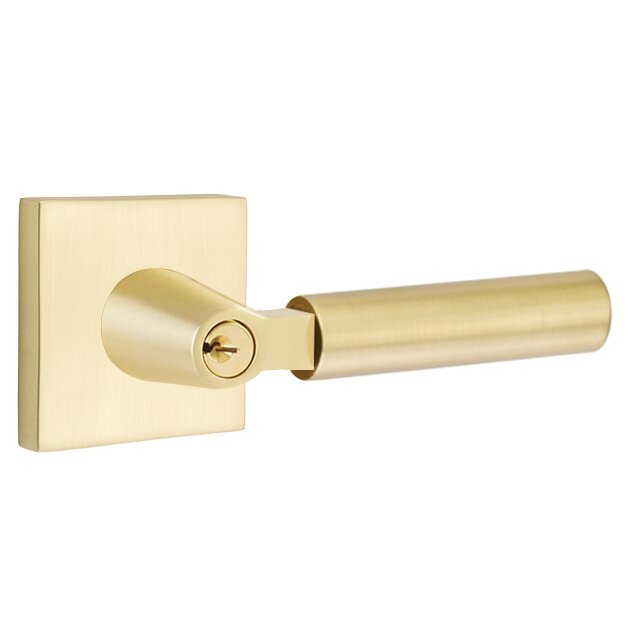 Key In L-Square Smooth Right Handed Lever with Square Rosette in Satin Brass