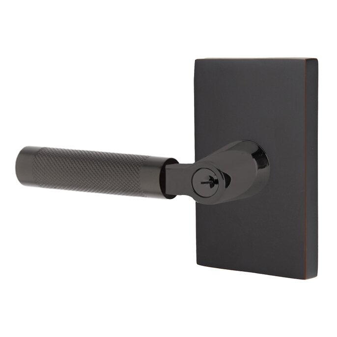 Key In L-Square Knurled Left Handed Lever with Modern Rectangular Rosette in Oil Rubbed Bronze