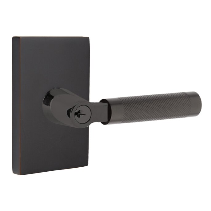 Key In L-Square Knurled Right Handed Lever with Modern Rectangular Rosette in Oil Rubbed Bronze