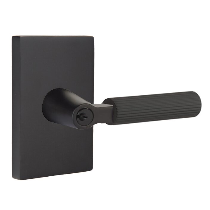 Key In L-Square Straight Knurled Right Handed Lever with Modern Rectangular Rosette in Flat Black