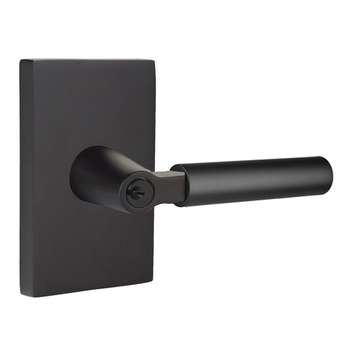 Key In L-Square Smooth Right Handed Lever with Modern Rectangular Rosette in Flat Black