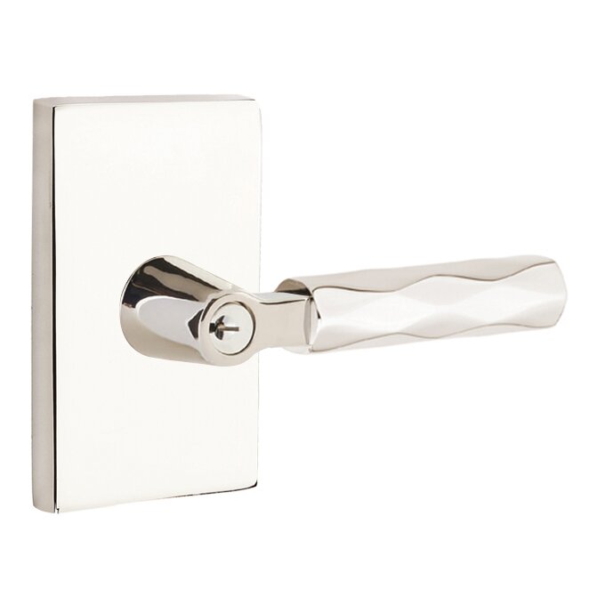 Key In L-Square Tribeca Right Handed Lever with Modern Rectangular Rosette in Polished Nickel
