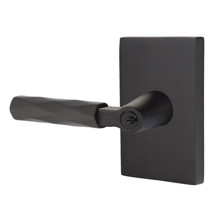 Key In L-Square Tribeca Left Handed Lever with Modern Rectangular Rosette in Flat Black