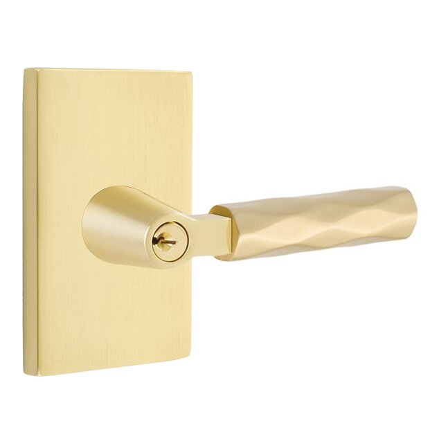 Key In L-Square Tribeca Right Handed Lever with Modern Rectangular Rosette in Satin Brass
