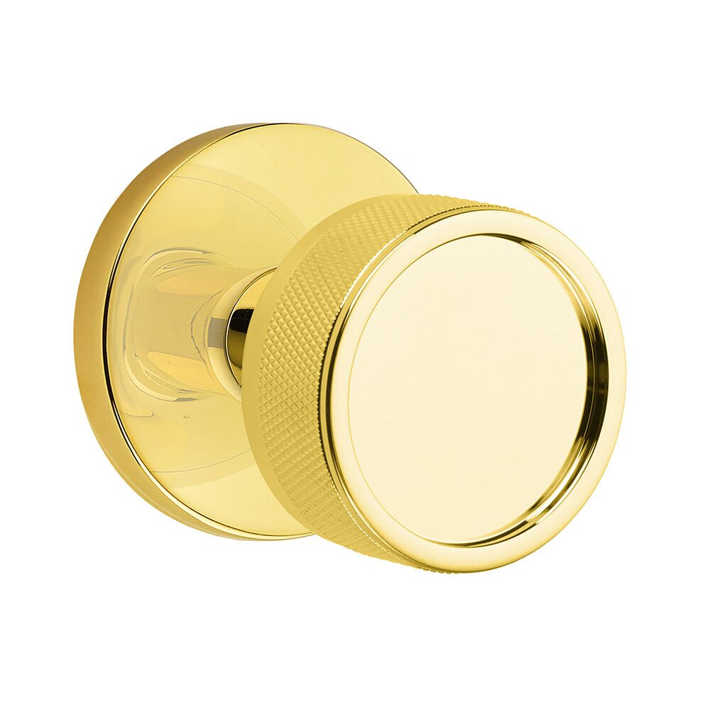 Privacy Disk Rosette with Concealed Screws Conical Stem and Knurled Knob in Unlacquered Brass