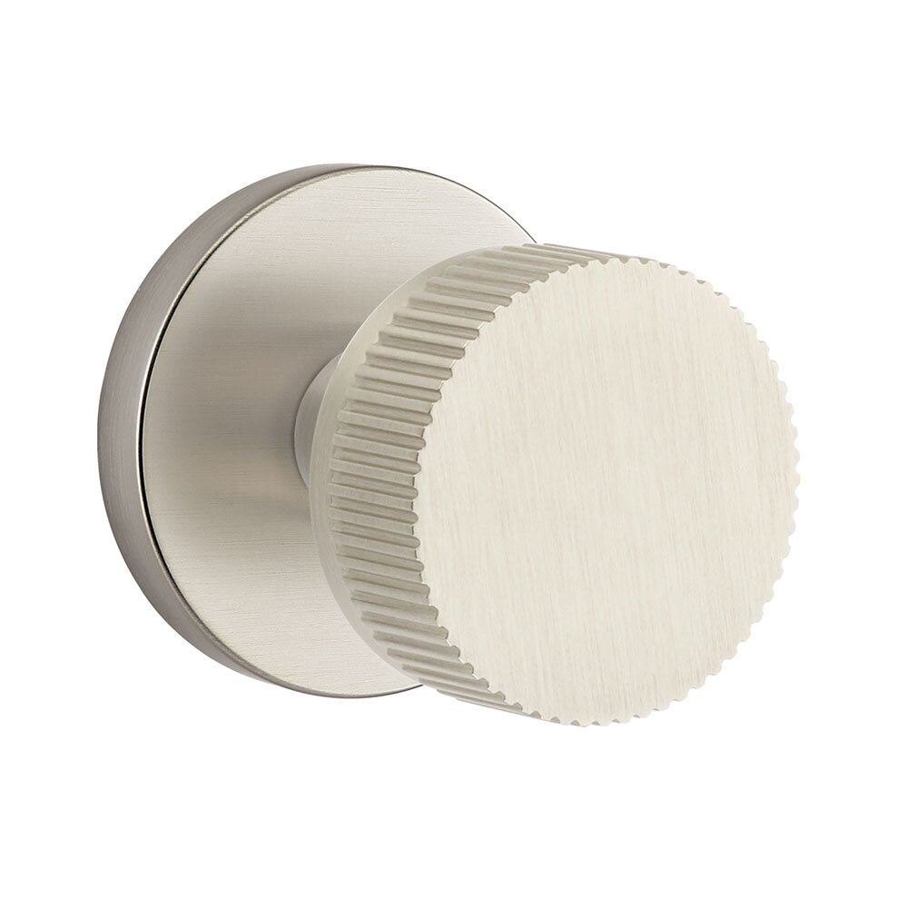 Privacy Disk Rosette with Conical Stem and Straight Knurled Knob in Satin Nickel