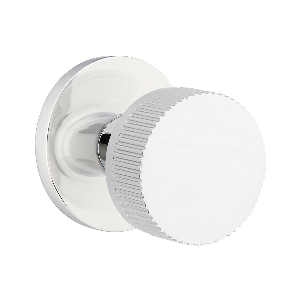 Privacy Disk Rosette with Concealed Screws Conical Stem and Straight Knurled Knob in Polished Chrome
