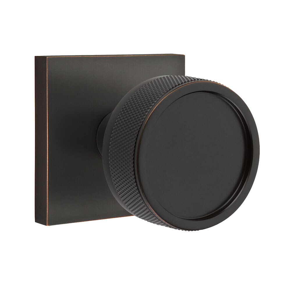 Privacy Square Rosette with Conical Stem and Knurled Knob in Oil Rubbed Bronze