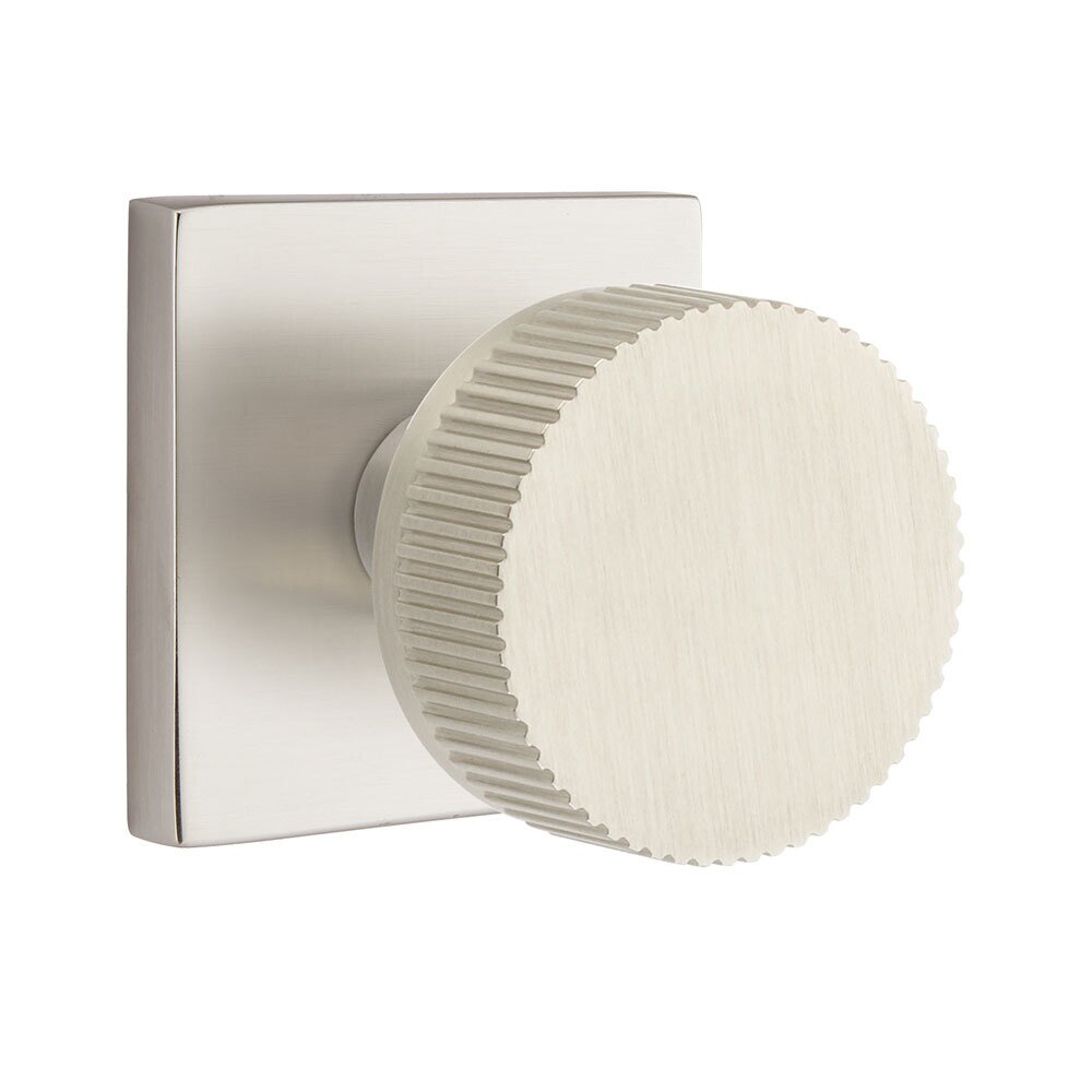 Privacy Square Rosette with Concealed Screws Conical Stem and Straight Knurled Knob in Satin Nickel