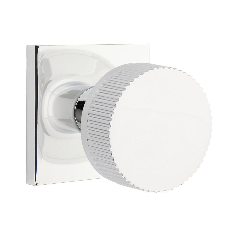 Privacy Square Rosette with Conical Stem and Straight Knurled Knob in Polished Chrome