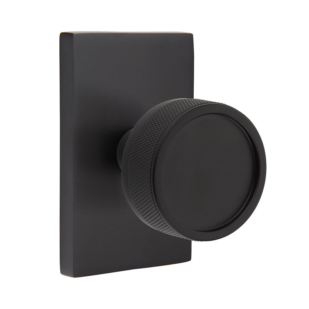 Privacy Modern Rectangular Rosette with Concealed Screws Conical Stem and Knurled Knob in Flat Black