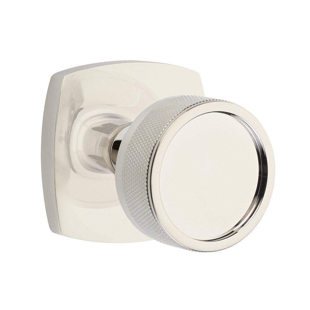 Passage Urban Modern Rosette with Concealed Screws Conical Stem and Knurled Knob in Polished Nickel